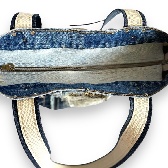 Denim patchwork shoulder bag upcycled jeans boho bag - Picture 16 of 16